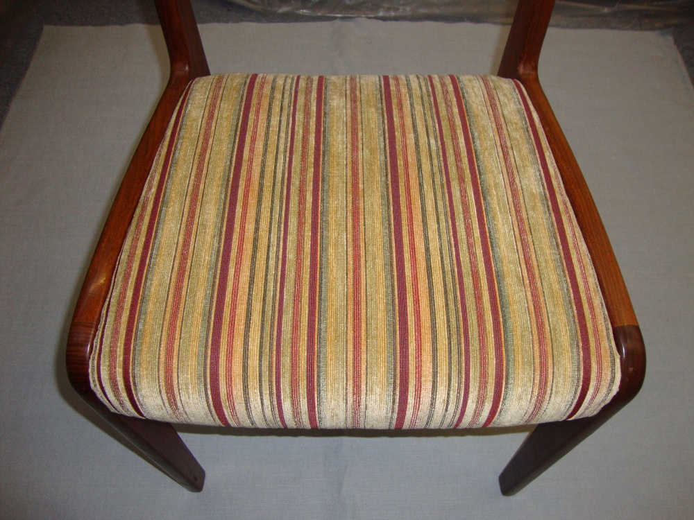 G-Plan dining seat re-upholstered in a striped fabric